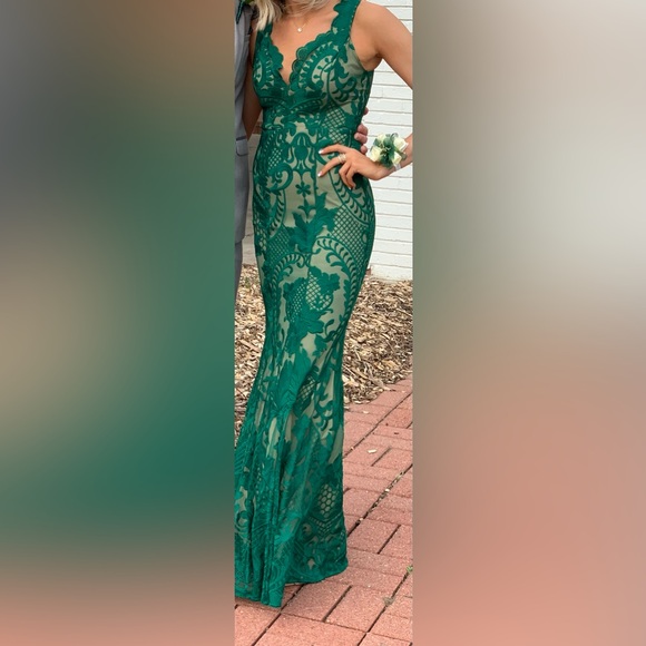 Saved By the Dress Green and Nude Embroidered Maxi Dress - Picture 5 of 5